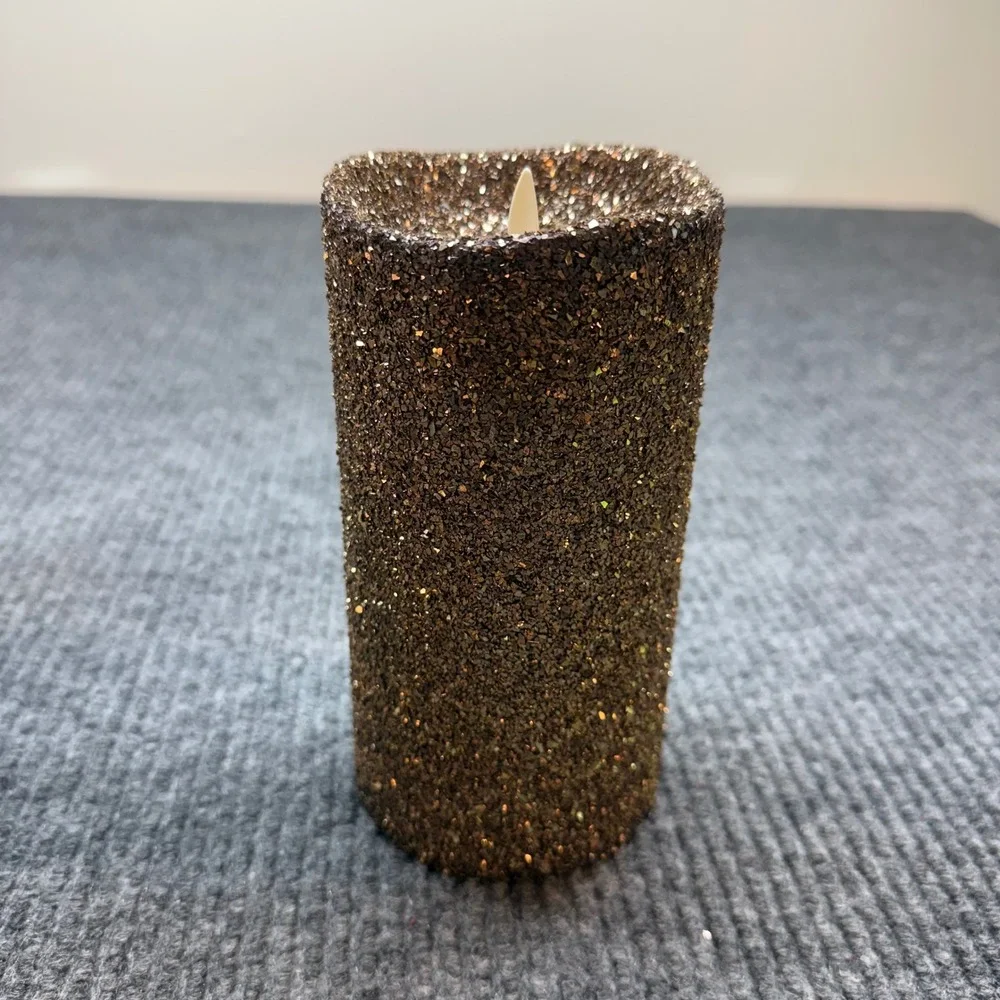 Luminara LED Flame Effect Candle 7in Chocolate Glitter Remote Battery Flameless